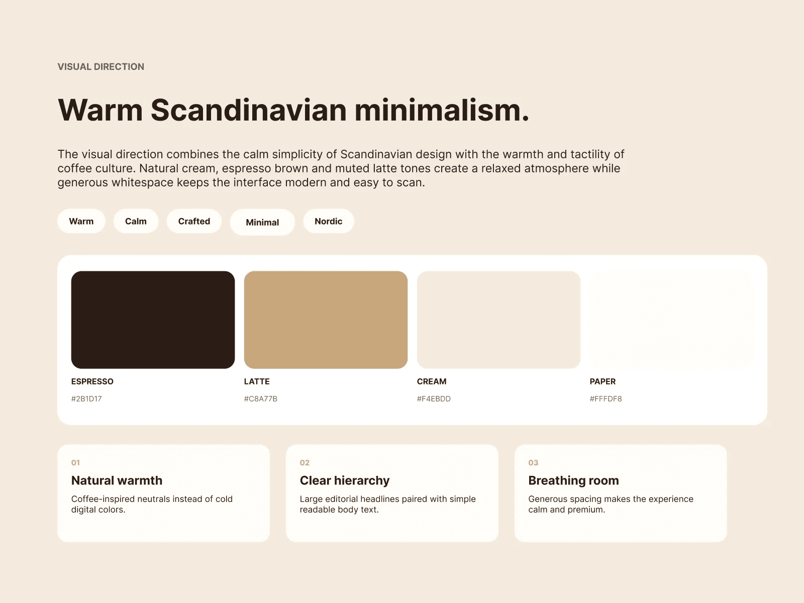 Visual direction board: “Warm Scandinavian minimalism”