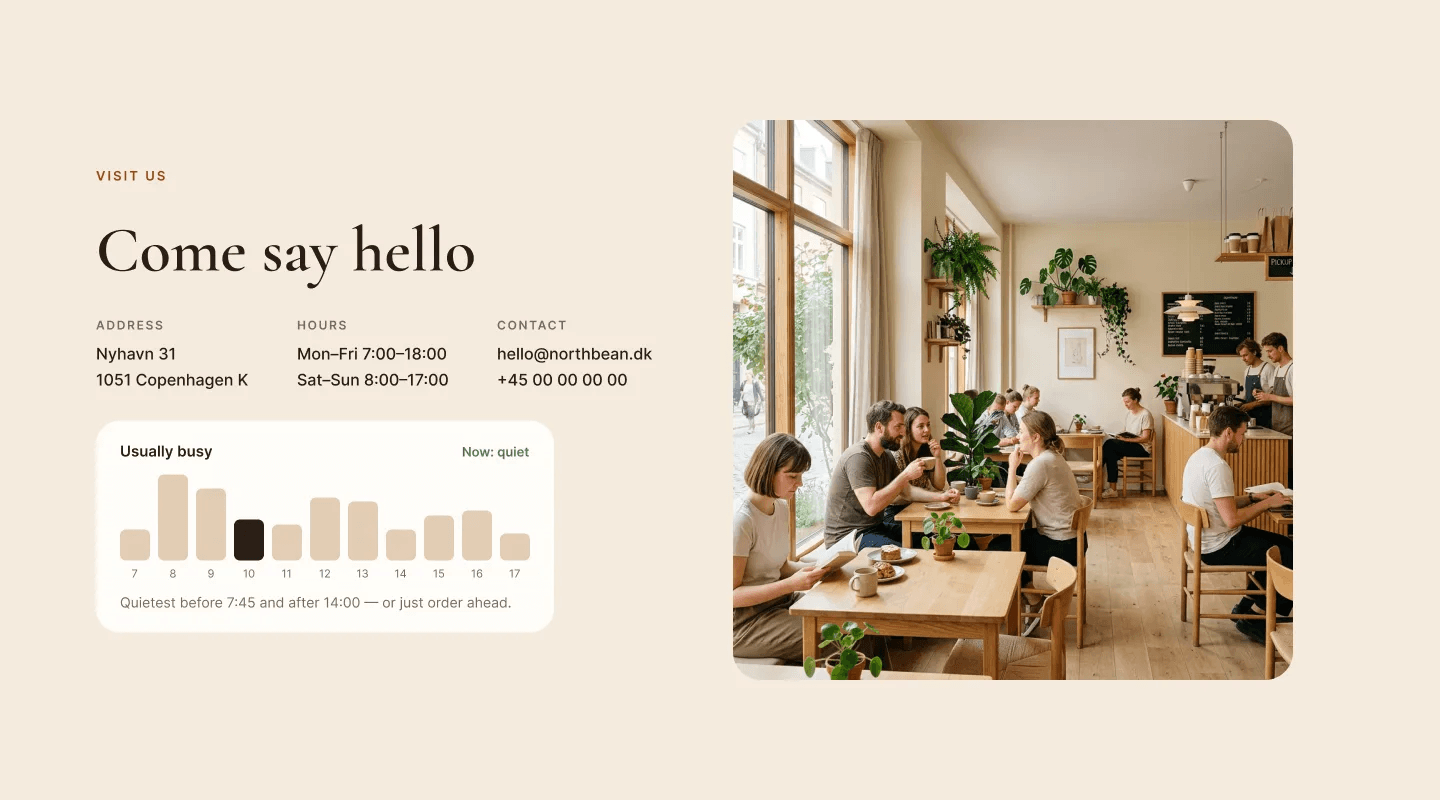 Visit us: address, hours, contacts and café photograph