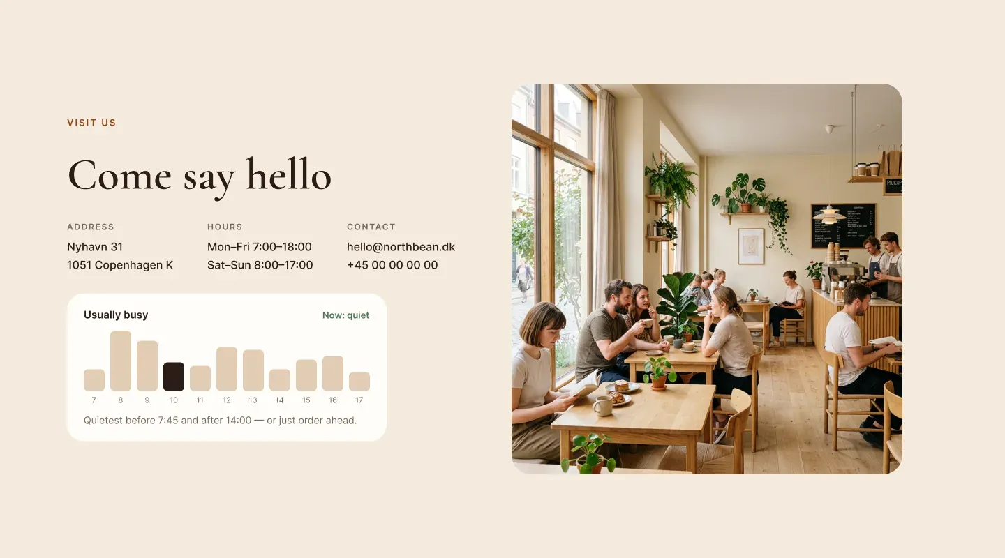 Visit us: address, hours, contacts and café photograph