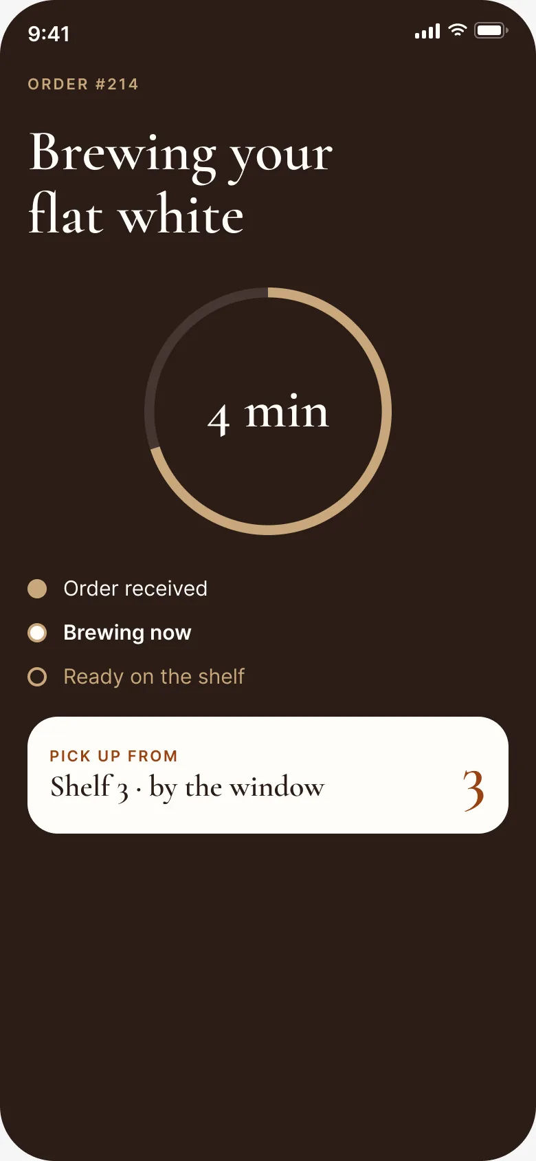 Order ahead, step 4: order status with a timer