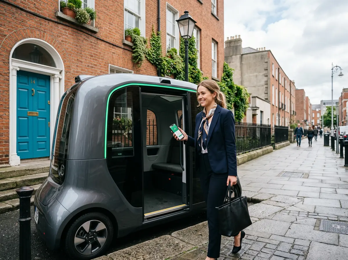 A passenger boarding the taxi outside a Dublin Georgian house