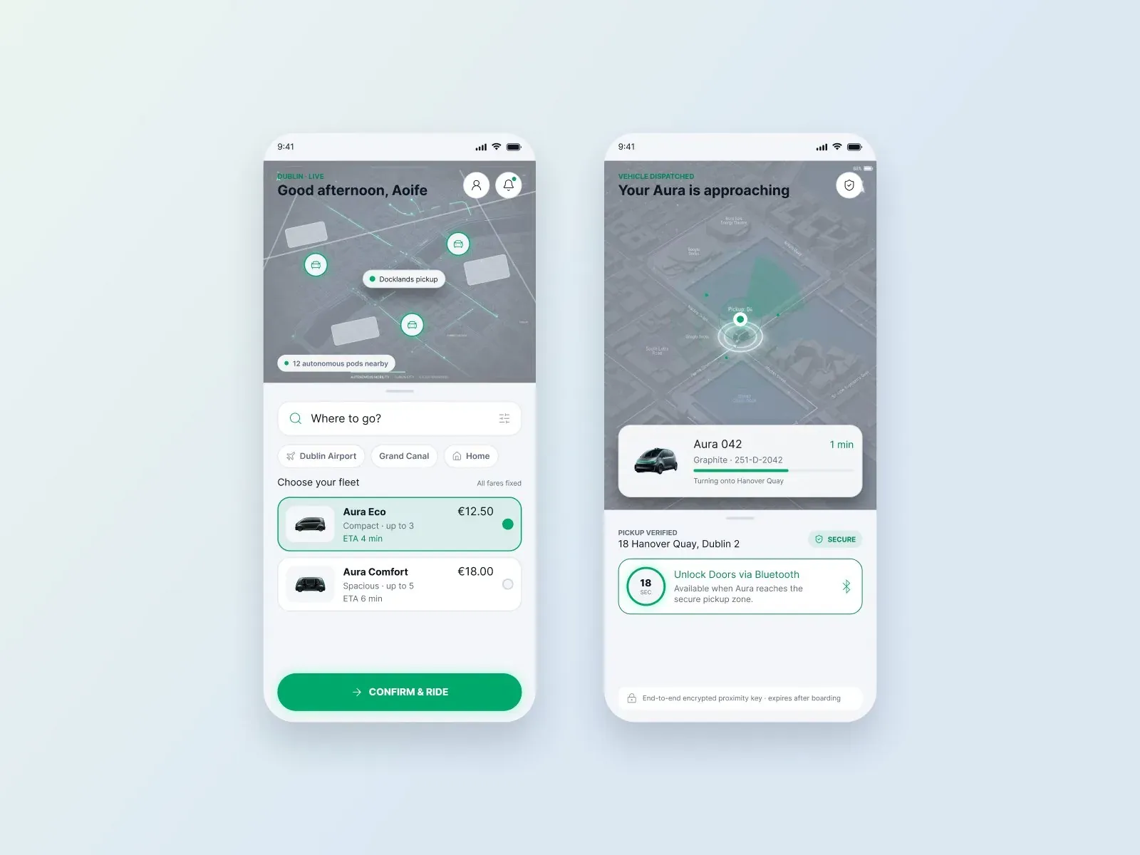 App screens: booking a ride and tracking the approaching car