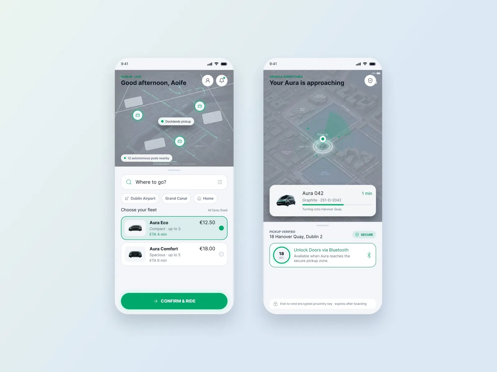 App screens: booking a ride and tracking the approaching car